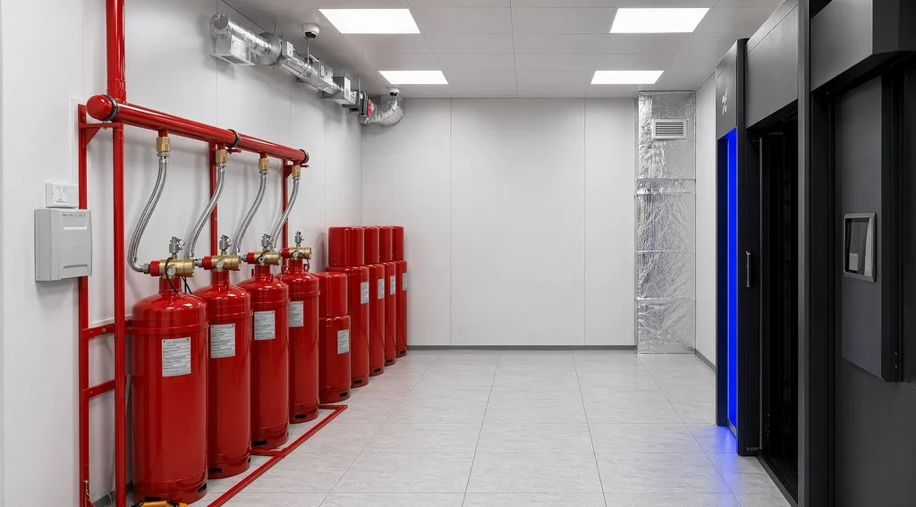 Gaseous fire-suppression cylinders at the data hall entrance