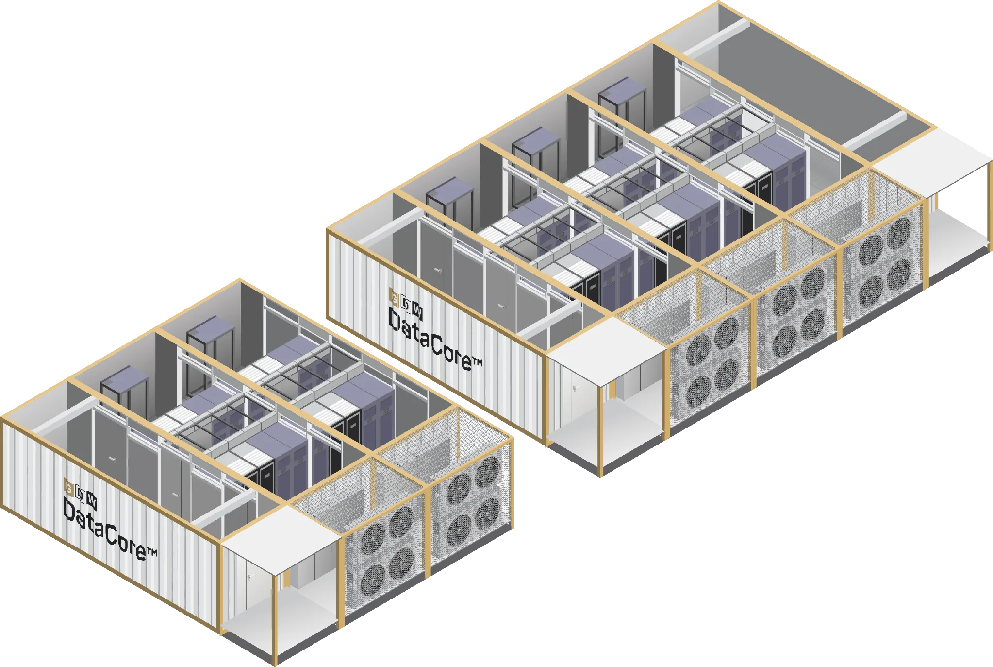 DataCore X: data hall and energy block as separate buildings, the site grows in clusters